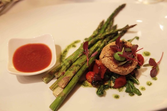 plate with tofu and asparagus