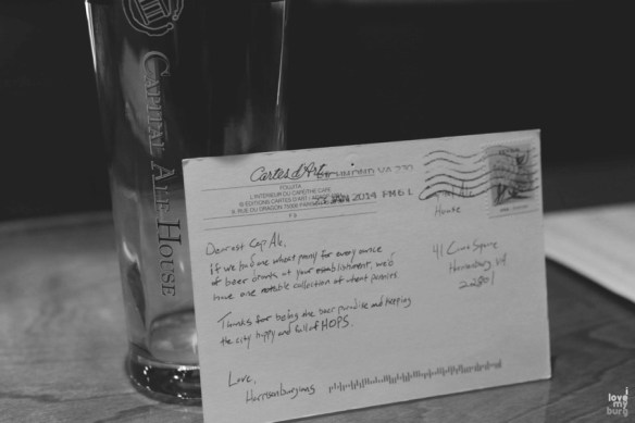 Capital Ale House love note back