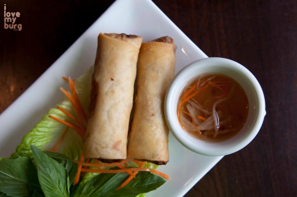 CRISPY PORK & SHRIMP SPRING ROLLS. pork, shrimp, mushrooms, carrots, cabbage.